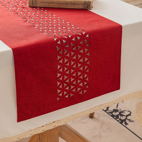 Chemin De Table Ajouré Géométrique Fleur Coupée Polyester Texture Lin Table À Manger Table Basse Décor Noël Moderne