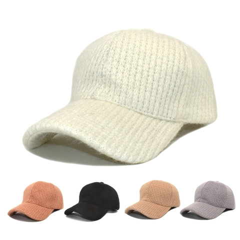 Berretto Da Baseball In Maglia Invernale Caldo Peluche Tinta Unita Regolabile Cappello Con Visiera Per Uomini Donne Moda Casual