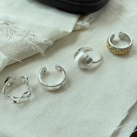 925 Sterling Silver Adjustable Open Rings For Women Minimalist Geometric Butterfly Floral Vintage Gold Plated Jewelry Gift