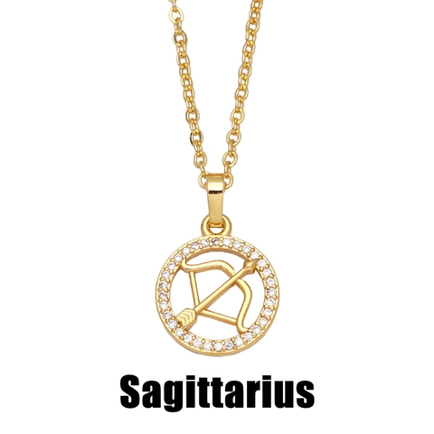 Collier Pendentif Constellation Du Zodiaque Cuivre Plaqué Or 18K Zircon Médaillon Bijoux Pour Femmes Style Ins Cadeau