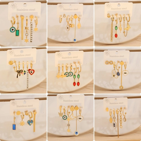 Orecchini In Acciaio Inossidabile Placcati Oro Occhio Del Diavolo Farfalla Hamsa Gioielli Di Moda Bohémien Per Donna