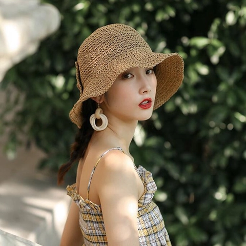 Cappello In Paglia Fatto A Mano Donna Con Fiocco Pieghevole Estate Spiaggia Elegante Traspirante Cappello Da Sole