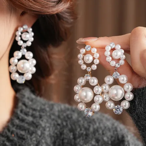 Eleganti Orecchini A Goccia Con Künstliche Perle Zirconi E Perno In Argento Stile Palazzo Retrò Francese Da Donna