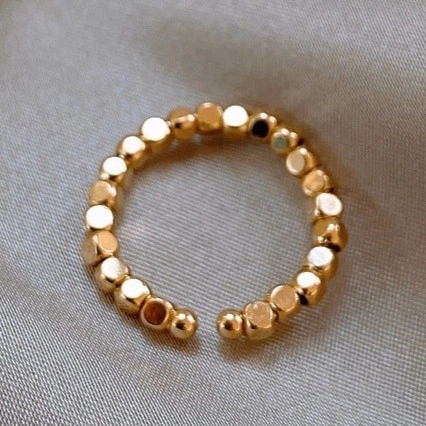Geometric Cube Bead Open Ring 14K Gold Plated Copper Adjustable Minimalist Dainty Finger Jewelry For Women