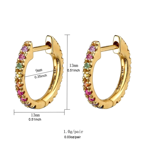 Hoop Earrings Colorful Zircon Copper 14K Gold Plated Vintage Niche Style For Women Jewelry