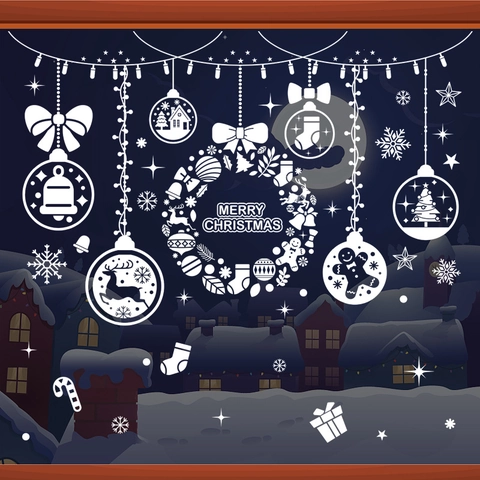 Weihnachts Fensterbilder Statisch Haftend PVC Wiederverwendbar Doppelseitig Schneeflocke Rentier Weihnachtsmann Deko