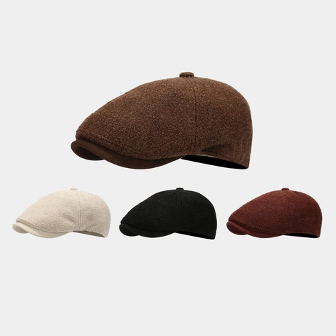 Retro Newsboy Cap Boucle Fabric Octagonal Hat British Style Adjustable Leather Strap Autumn Winter Men Women