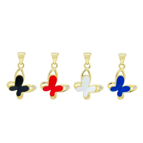 Pendentif Papillon Émail Et Chaîne De Collier Cuivre Zircon Charmes Pour Création De Bijoux DIY Accessoire Élégant Mode