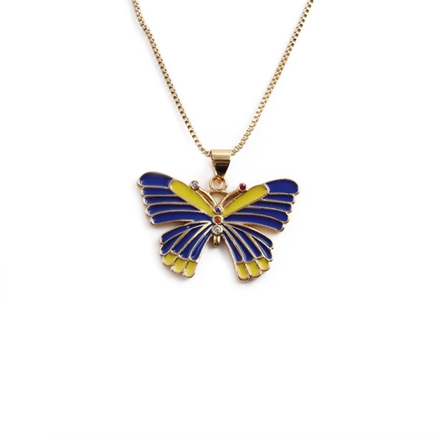 Butterfly Pendant Necklace Gold Plated Copper Colorful Enamel Zirconia Personalized Trendy Box Chain Jewelry Women