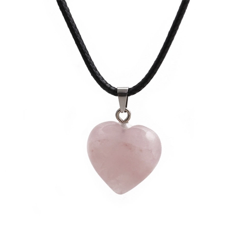 Heart Pendant Necklace Natural Rose Quartz Stone Stainless Steel Chain Wax Cord Polished Jewelry For Women