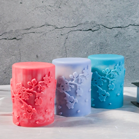 Siliconen Kaarsvorm DIY Cilindervorm Ijsbloem Relief Handgemaakte Aromatherapie Zeep Gips Crafting Gereedschap