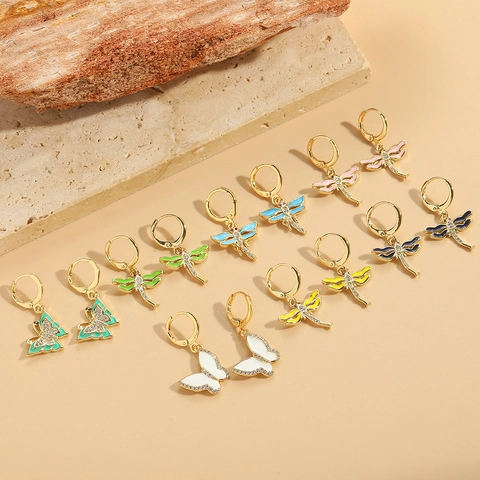 Orecchini Pendenti Vintage in Rame con Zirconia Libellula Farfalla per Donna Eleganti Leggero Lusso Smalto Animale Gioielli Regalo