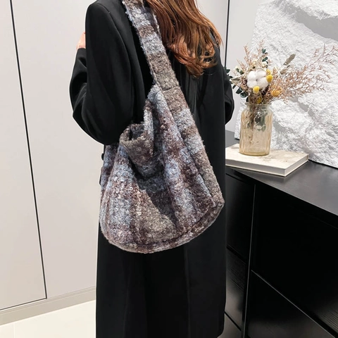 Pluche Leopard Print Tote Bag Faux Fur Schoudertas Grote Capaciteit Herfst Winter Mode Retro Zacht Voor Dames