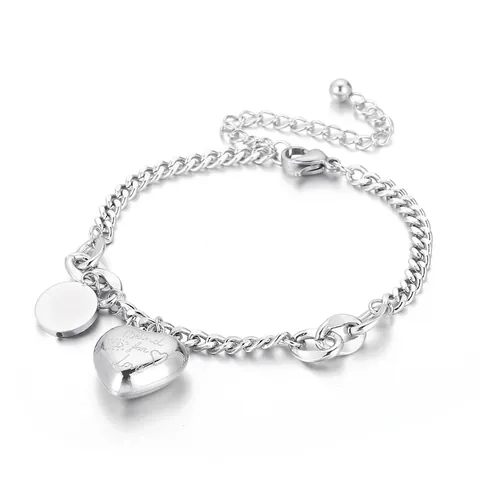 Heart Charm Curb Chain Bracelet Stainless Steel High Polished Adjustable Fashion Jewelry For Women