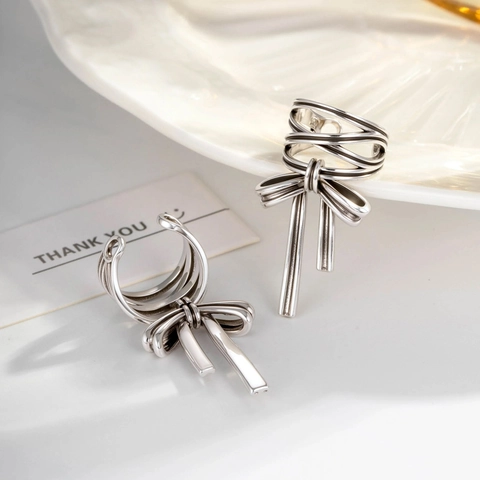 Orecchini A Clip In Rame Con Fiocco Ear Cuff Senza Perforazione Pendente Con Nastro E Nappa Stile Retro Dolce Minimal
