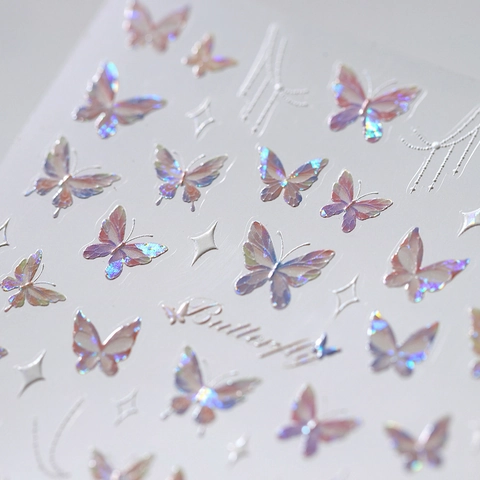 Adesivi Per Unghie Farfalla Stereoscopici Laser Olografico Effetto Aurora Motivo Stella Autoadesivi Decorazione Manicure DIY