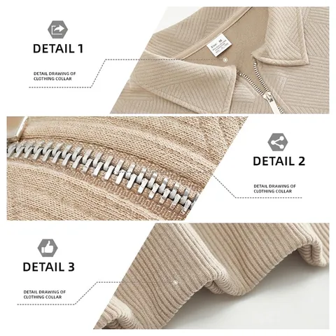 Men Half Zip Sweatshirt Long Sleeve Lapel Pullover Quarter Zipper Jacquard Texture Vintage Urban Casual Top