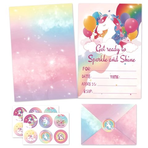Cartes Invitation Anniversaire Licorne Avec Enveloppes Et Autocollants Thème Arc-en-ciel Magique Pour Célébrations Enfants