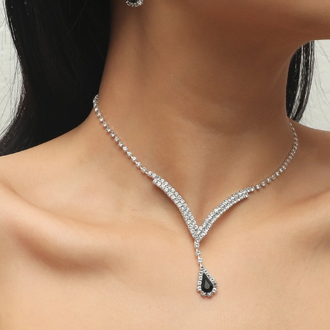 Damen Strass Halskette Und Ohrringe Schmuck Wassertropfen Anhänger Für Hochzeit Party Formelle Kleid Accessoires