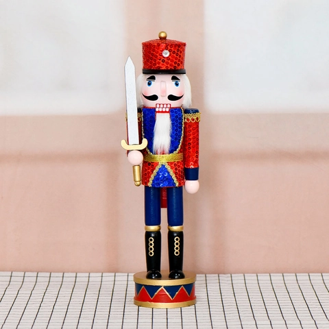 Houten Notenkraker Soldaat Figuur Met Lovertjes Traditionele Kerstversiering Tafelblad Vakantie Huis Ornament