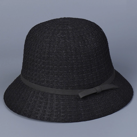 Gebreide Vissershoed Dames Zonbescherming Ademend Katoen Polyester Mix Elegante Strik Decoratie Hoed