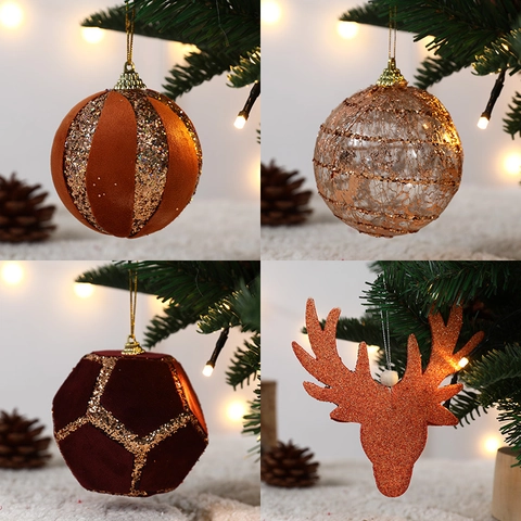 Ornamenti Appesi Albero Di Natale Velluto Flaccato Glitter Testa Di Renna Ghianda Palle Decorative Decorazione Per Feste