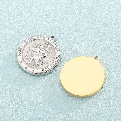 Sint Christoffel Medaille Hanger Roestvrij Staal Retro Religieus Rond Medaillon DIY Sieraden Maken Charms