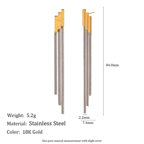 Tassel Ohrringe Edelstahl 18K Vergoldet Geometrisch Treppe Schlangenkette Hängend Lange Fransen Mode Für Damen