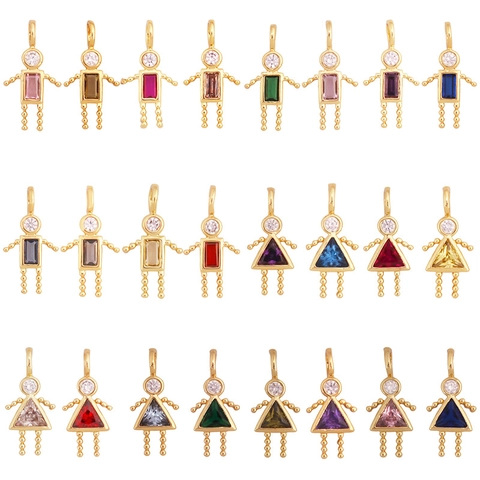 Figure Pendant Brass Zircon 18K Gold Plated Birthstone Boy Girl Robot For DIY Jewelry Making Cute Accessory