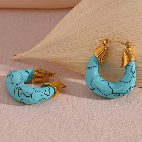 Böhmische Vintage Creolen Edelstahl Türkis Acryl U-Förmig Geometrisch Übertrieben Mode Schmuck Für Damen