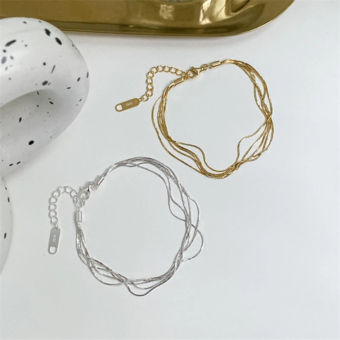 Bracelet Multicouche Empilable Argent Sterling 925 Style Coréen Minimaliste Chaîne Serpent Bijoux Pour Femmes
