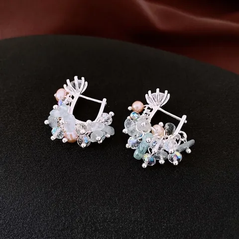 Boucles D'oreilles Perles D'eau Douce Avec Tige En Argent Cristaux Zircon Style Bohème Vintage Bijoux Pour Femmes