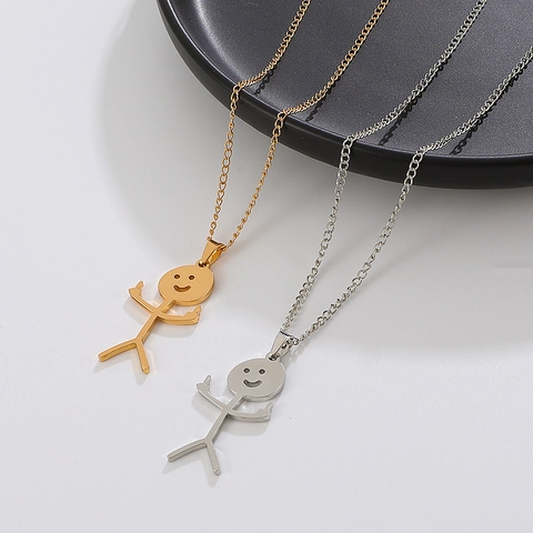 Stickman Pendant Necklace Stainless Steel Funny Doodle Middle Finger Gesture Hip Hop Jewelry Gift For Men Women