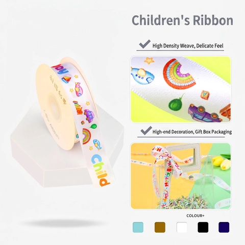 Cartoon Printed Ribbon Polyester Satin For Children's Day Birthday Gift Wrapping DIY Craft Colorful Novelty