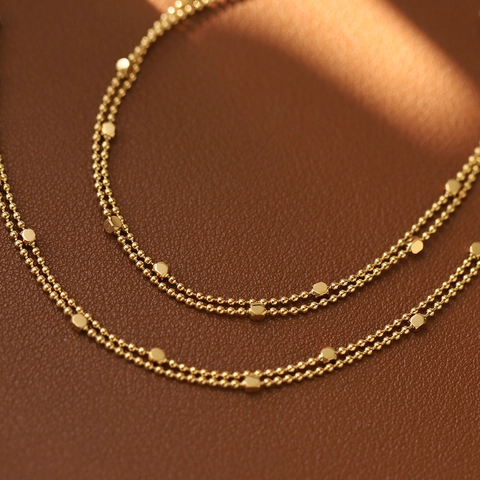 Elegant Double Layer Titanium Steel Gold Plated Bracelet For Women Minimalist Small Square Bead Chain Fashion Jewelry Gift