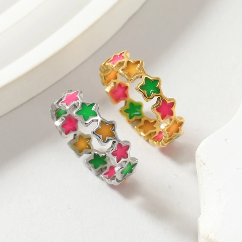 Colorful Star Ring Stainless Steel Drip Oil Enamel Band Fresh Sweet Fashion Jewelry For Women