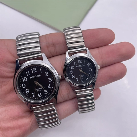 Quartz Watch Elastic Alloy Steel Band Luminous Large Numbers Analog Wristwatch For Seniors Couples Fashion Classic