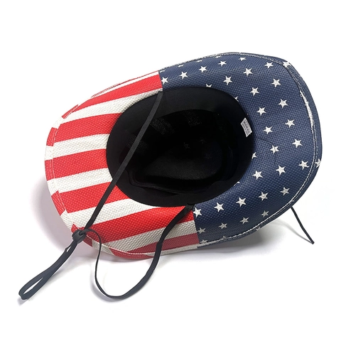 Westerse Cowboy Strohoed Handgeschilderd Amerikaanse Vlag Stars and Stripes Distressed Brede Rand Zonnehoed Voor Volwassenen Buiten
