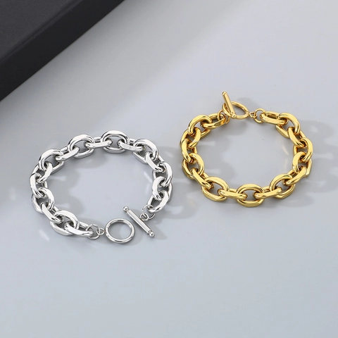Stainless Steel Bracelet Cuban Chain O-Link Minimalist Toggle Clasp OT Buckle Unisex Punk High Polish Jewelry