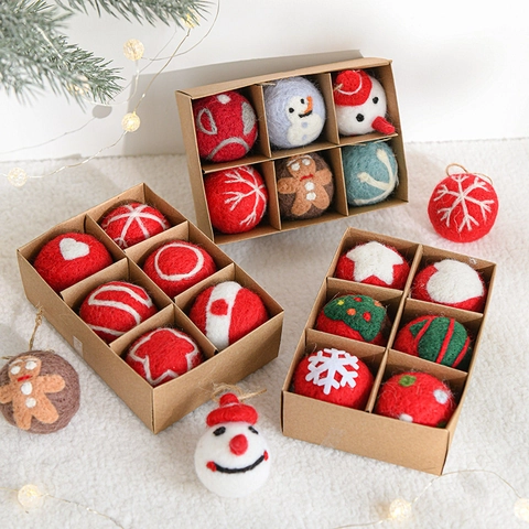 Handmade Wool Felt Christmas Ball Ornaments Hanging Tree Decoration Snowflake Snowman Gingerbread Man Festive Home Decor