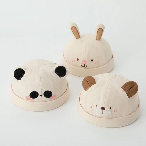 Baby Toddler Cartoon Animal Brimless Docker Hat Cotton Embroidery Panda Rabbit Bear Charming Ears Soft Comfortable Cap