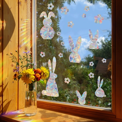 Holographic Rainbow Window Stickers Electrostatic PVC Sun Catcher Decals Anti Collision Glass Decor For Home Festive