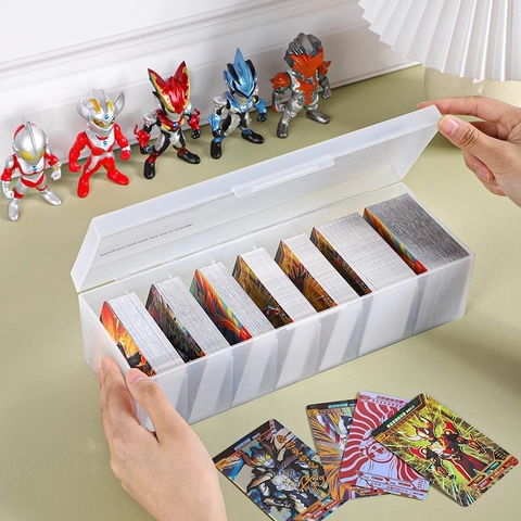 Card Storage Box Multi Compartment Translucent PP Plastic Desktop Organizer With Lid Dustproof For Trading Game Cards Collecting