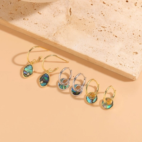 Abalone Schelp Oorbellen Koper Met Zirconia Boheemse Stijl Voor Vrouwen Elegante en Oorsteker Sieraden