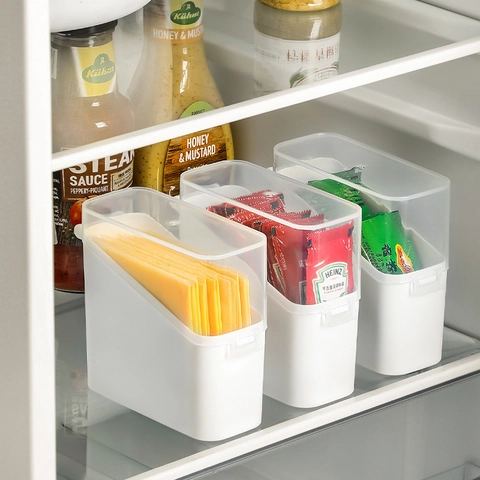 Cheese Slice Refrigerator Storage Box Japanese Plastic Food Packet Organizer With Transparent Flip Lid For Kitchen Desk