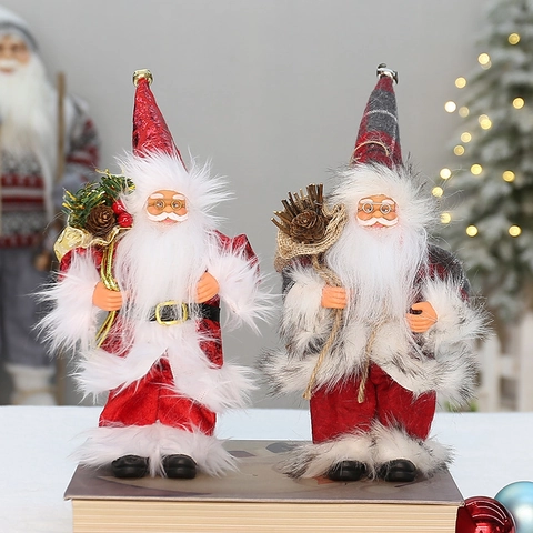 Weihnachtsdekoration Stehende Weihnachtsmann Puppe Figur Ornament Plüsch Stoff Festliche Feiertags Tischdekoration Familiengeschenk
