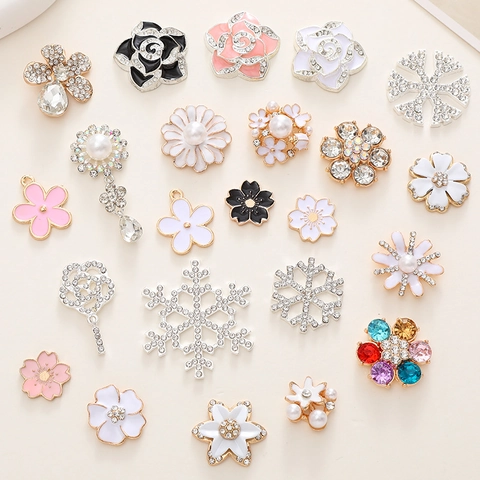 Charms Fleur Flocon De Neige Alliage Émail Strass Künstliche Perle Synthétique Accessoire DIY Pour Création De Bijoux Coque De Téléphone Décoration De Chaussures