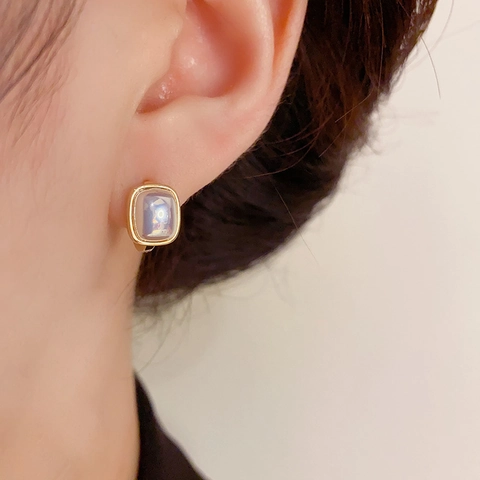 Orecchini a Cerchio Quadrati in Rame Retro Francese Con Perno in Argento Sterling 925 Perla Artificiale Iridescente Gioielli per Donna