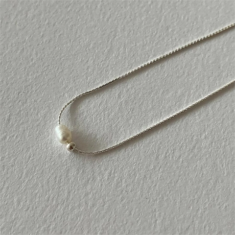 Collana Minimalista In Argento Sterling 925 Con Perla D'acqua Dolce E Perlina Rotonda Gioielli Eleganti In Stile Coreano