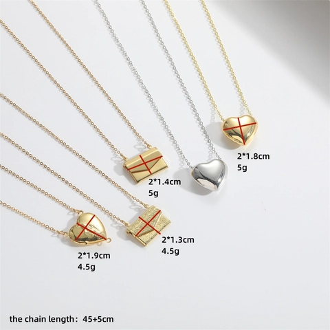 Collar con Colgante de Sobre de Corazón de Cobre Vintage para Mujer Joyería de Cadena de Clavícula con Diseño de Amor Minimalista